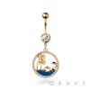 316L SURGICAL STEEL LOVELY BEACH DOLPHIN PALM TREE DANGLE BELLY BUTTON NAVEL RING 